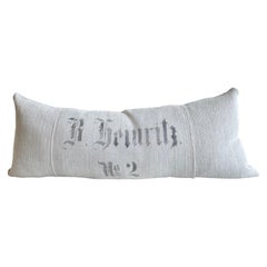Vintage German Grain Sack Long Lumbar or Bolster Style Pillow with Insert