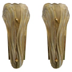 Mid-Century Modern Golden Murano Glass and Brass Sconces