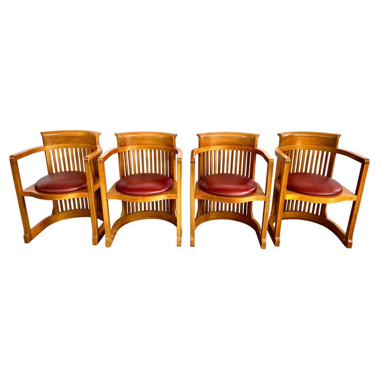 Ultra Rare Cassina Frank Lloyd Wright Set of Barrel Back Dining Chairs For Sale