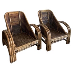 Sculptural Pencil Reed and Rattan Lounge Chairs - a Pair