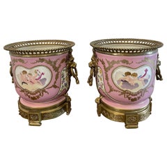 Quality Pair of Antique Continental Porcelain and Ormolu Mounted Jardiniéres