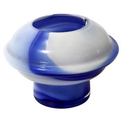 Postmodern White and Blue Cased Murano Glass Vase "Wave" by Carlo Moretti, Italy