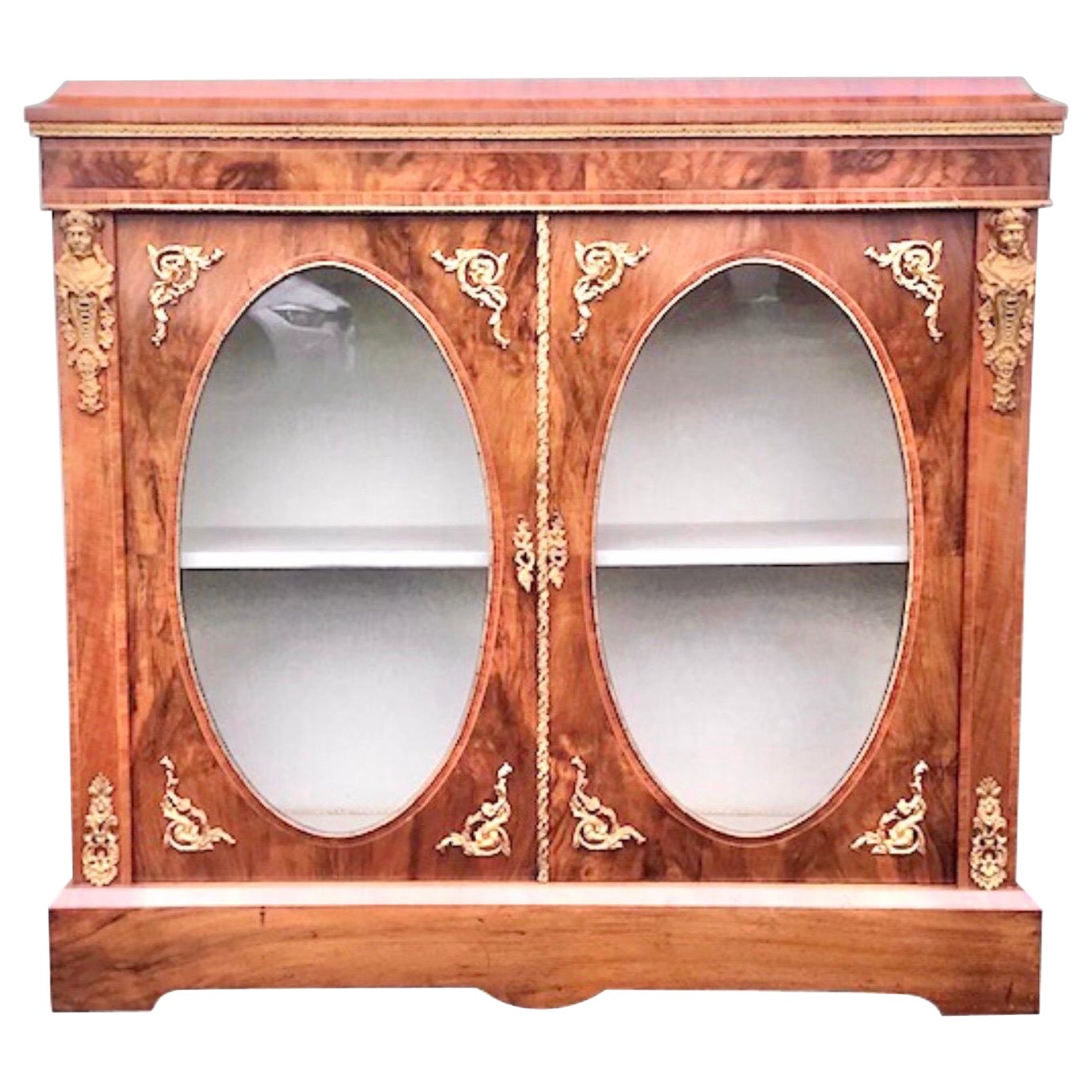 Figured Inlaid Walnut Ormolu Mounted Two Doored Antique Victorian Pier Cabinet For Sale