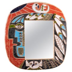 "Kachina" Ceramic Mirror by Nathalie Soufflet,a Telier Curiosa, Vallauris