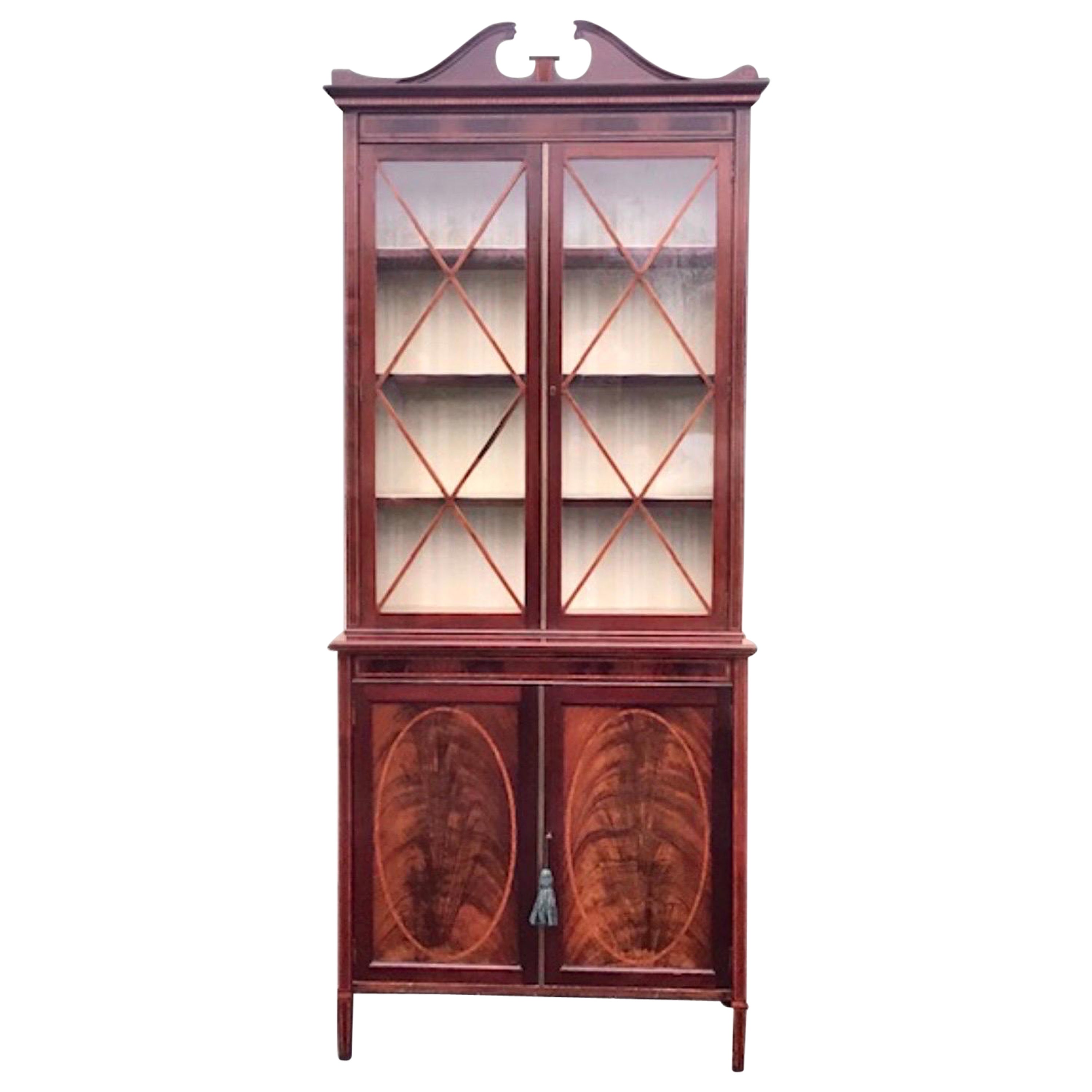 Antique Edwardian Inlaid Mahogany Narrow Cabinet, Bookcase For Sale