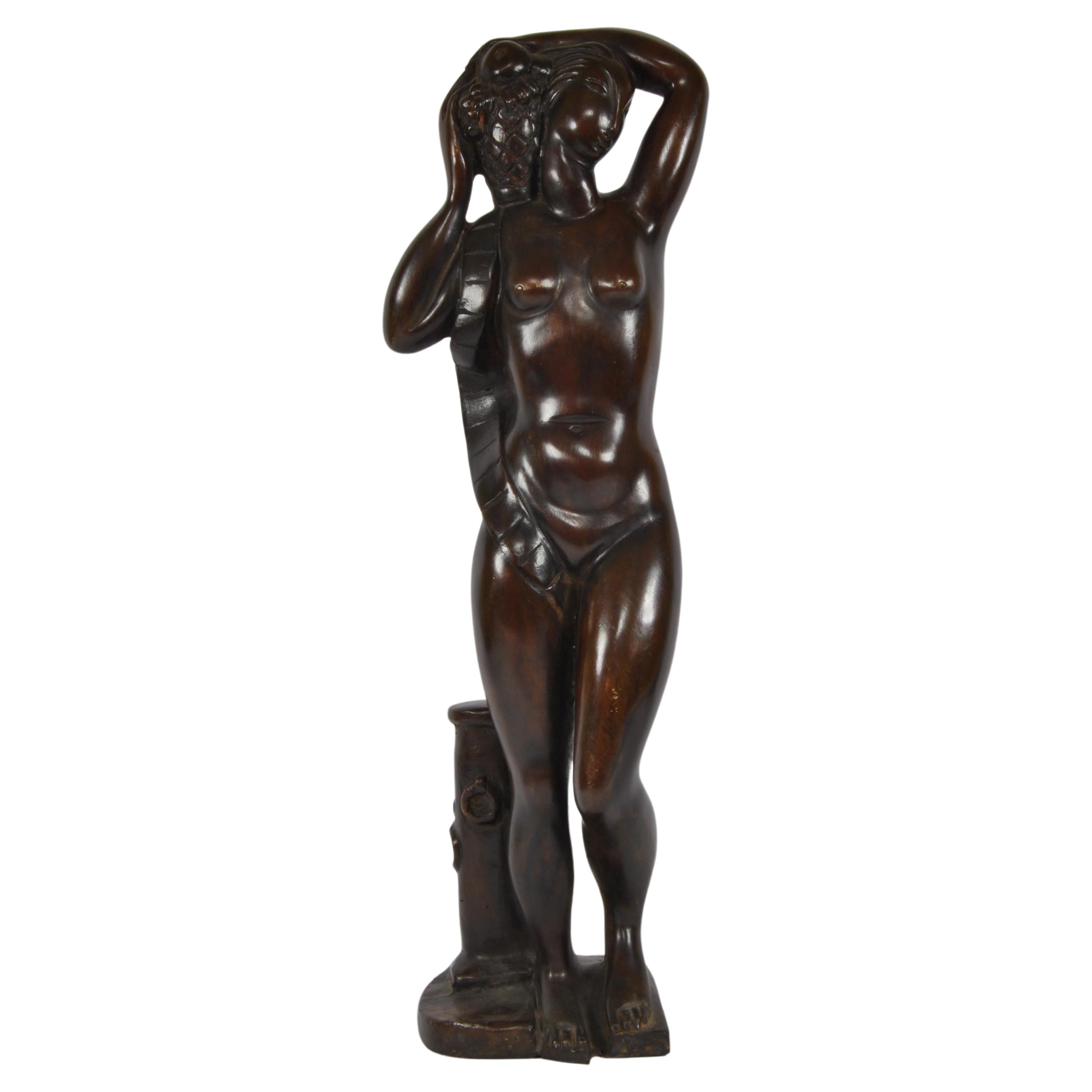 Art-déco-Skulptur vollständig aus Bronze, signiert vom Bildhauer Celano France, Frankreich 1940 im Angebot