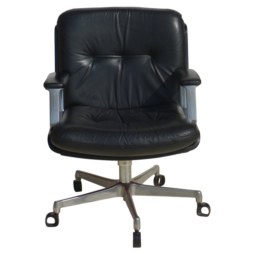 "P128" Osvaldo Borsani for Tecno 1970 Italian Design Black Leather Office Chair