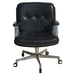 "P128" Osvaldo Borsani for Tecno 1970 Italian Design Black Leather Office Chair