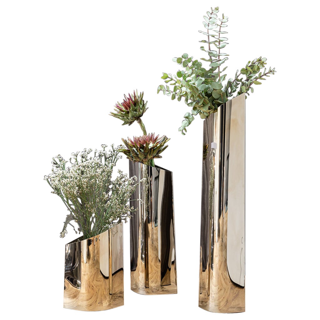 Zeitgenössische Vasen, „Parova Vases“ von Zieta, 3er-Set, Edelstahl im Angebot