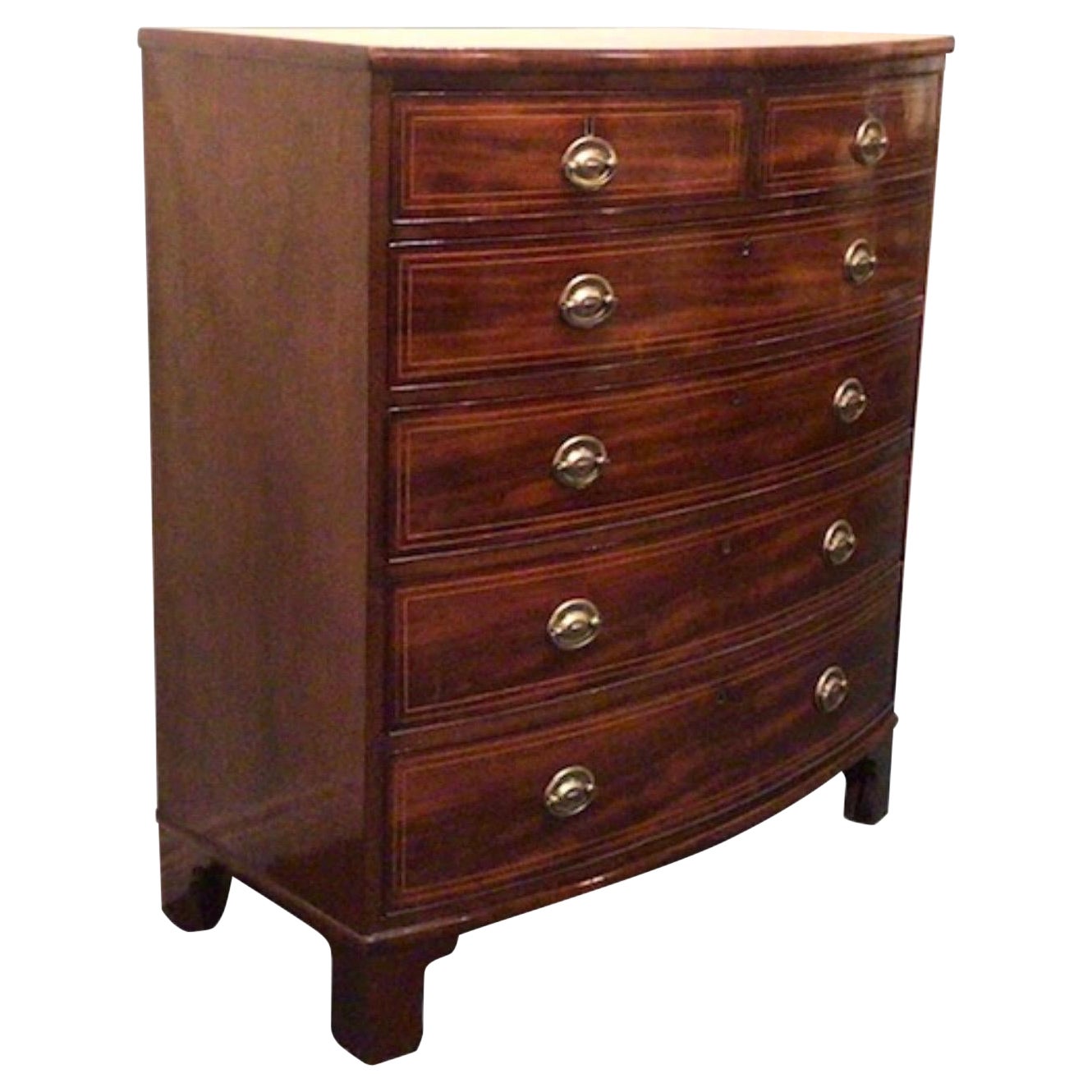 Georgian Antique Inlaid Mahogany Bow Front Chest of Drawers For Sale