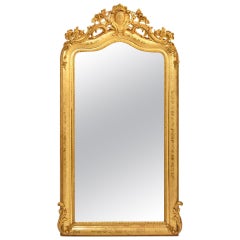 Antique Mirror, Rose and Daisies Gold Wall Mirror, Gold Leaf Frame, 19th Century