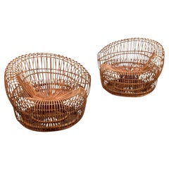 Paar italienische Vintage-Rattan-Loungesessel des 20. Jahrhunderts von Franco Albini