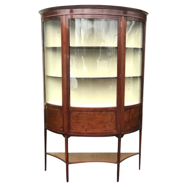 Bow Fronted Inlaid Mahogany Antique Display Cabinet Vitrine by Maple and Co  For Sale at 1stDibs