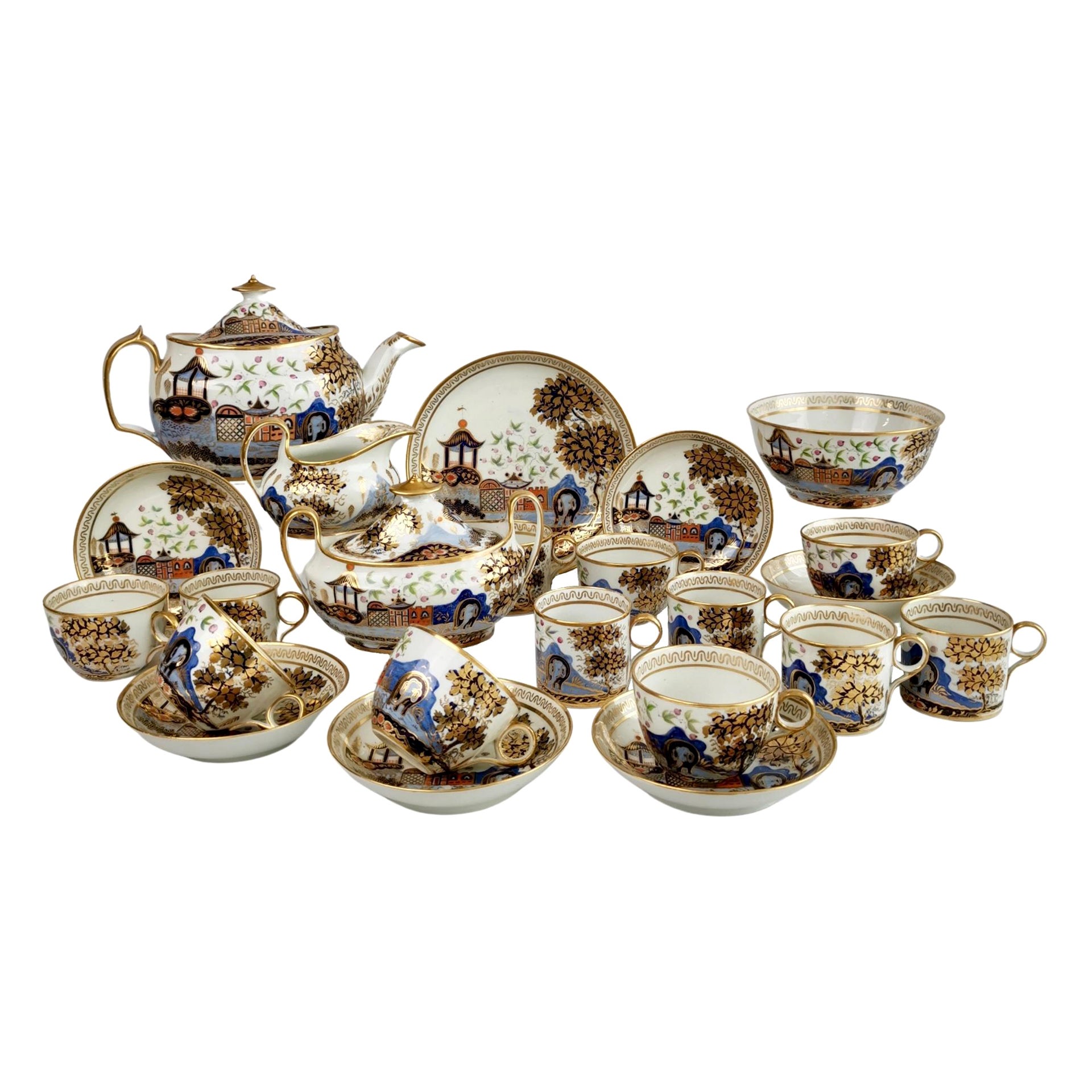 New Hall Tea Service for Six, Elephant Pattern 876, Regency ca 1810 For Sale