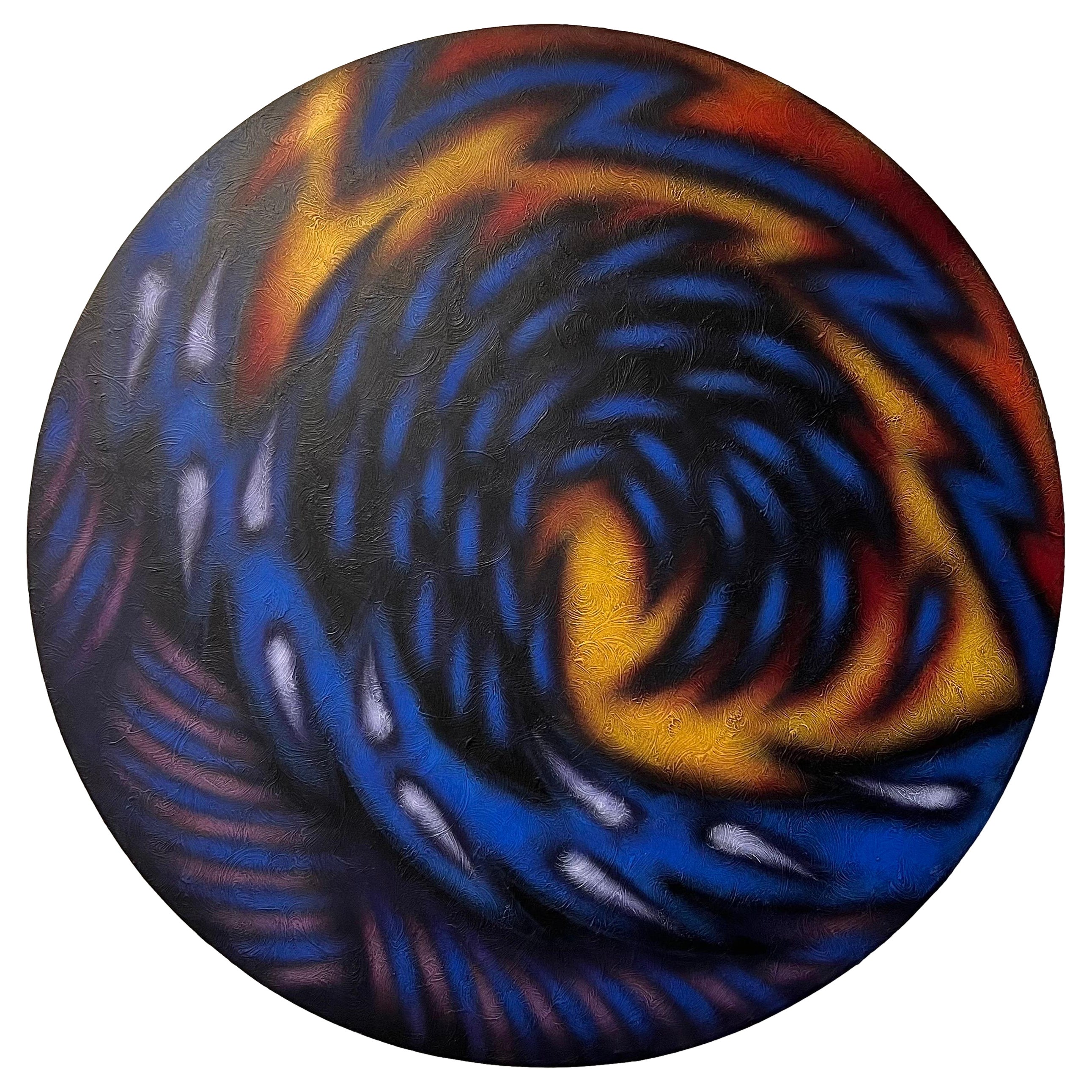 Mario Bencomo Round Abstract Painting, 1987 For Sale