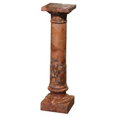 18th Century French Carved Marble Column Pedestal Table with Swivel Top