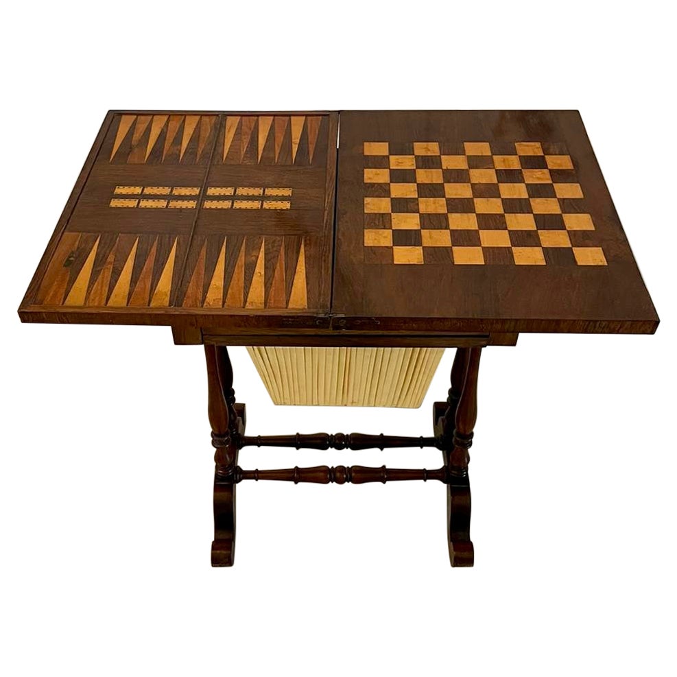 Antique Victorian Quality Rosewood Backgammon/Chess Games Table