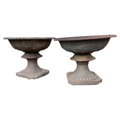 Vintage  Cast Iron Urns with Foliate and Grape Design