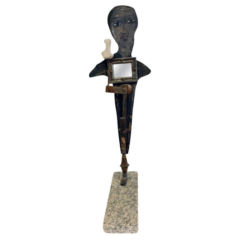 Dali as an Idol, Sculptural Construction W / Mirror, Painting and Found Objects For Sale