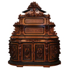 Antique Mid-19th Century French Carved Rosewood Hunt Buffet with Bird and Fruit Motifs