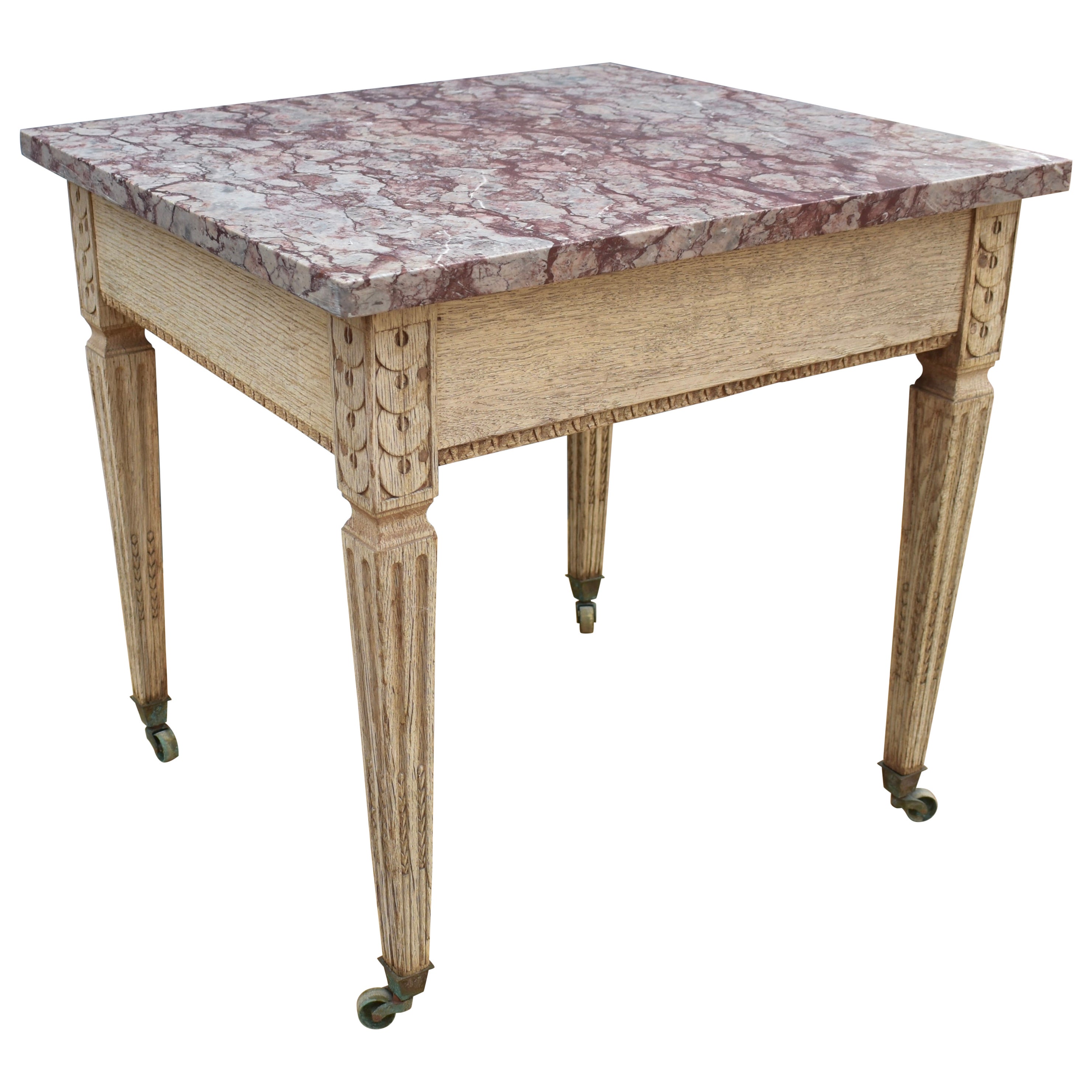 Bleached Louis XVI Console Table with Marble Top