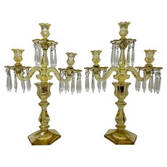 Vintage American Yellow & Clear "Heisey Glass" Candelabra, Circa 1920-1940