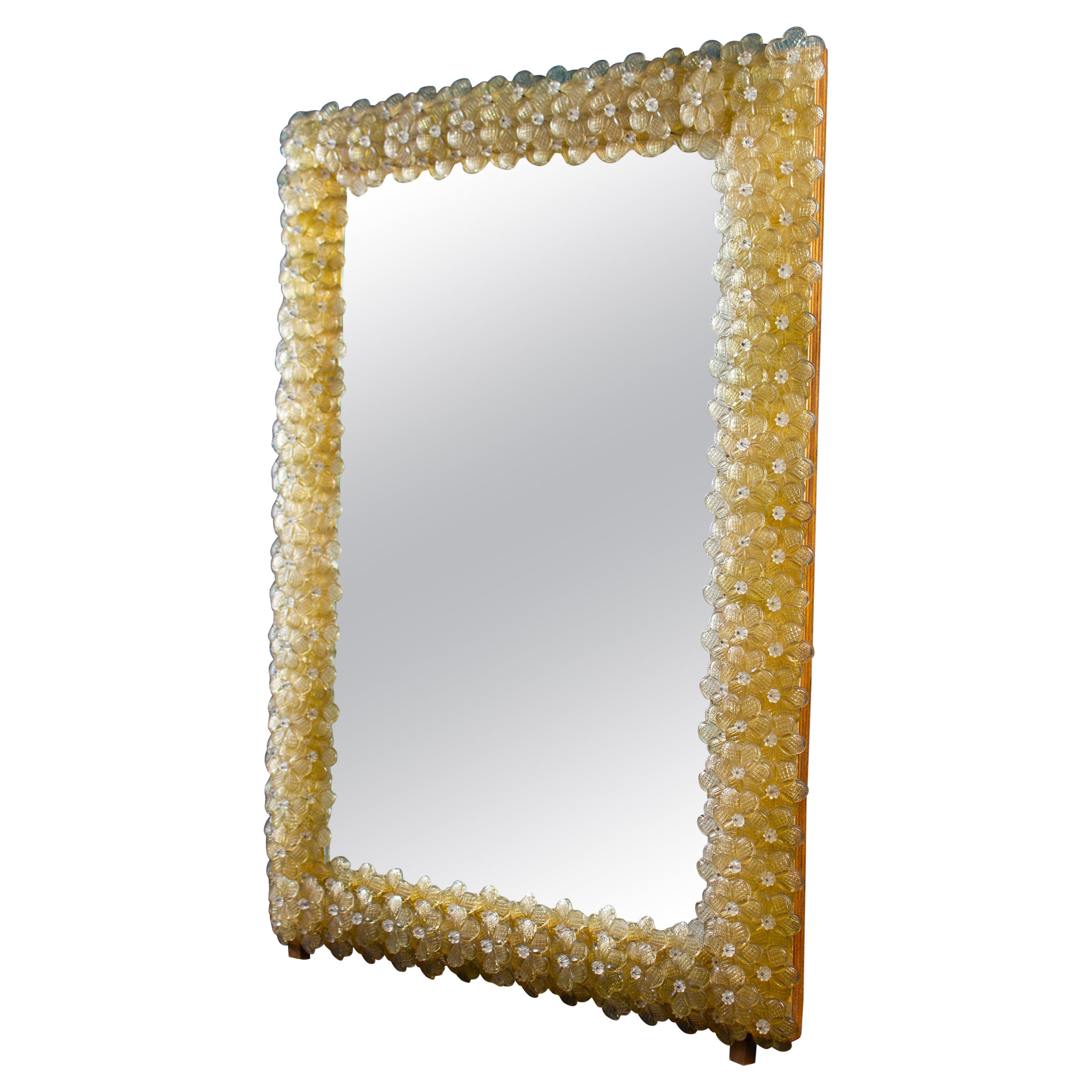 Delicious Gold Flower Murano Glass Mirror, 1970 For Sale