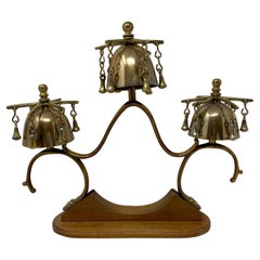 Antique Brass Horse Hames Design Sleigh Bells on Stand, Circa 1900