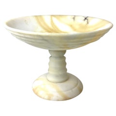 Italian White and Brown Alabaster Marble Tazza Compote Bowl