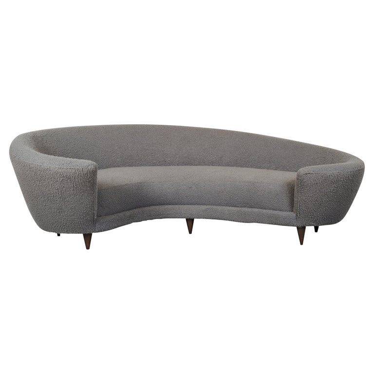 Federico Munari Large Curved Sofa in Dove Grey Boucle, Italy 1960's For Sale
