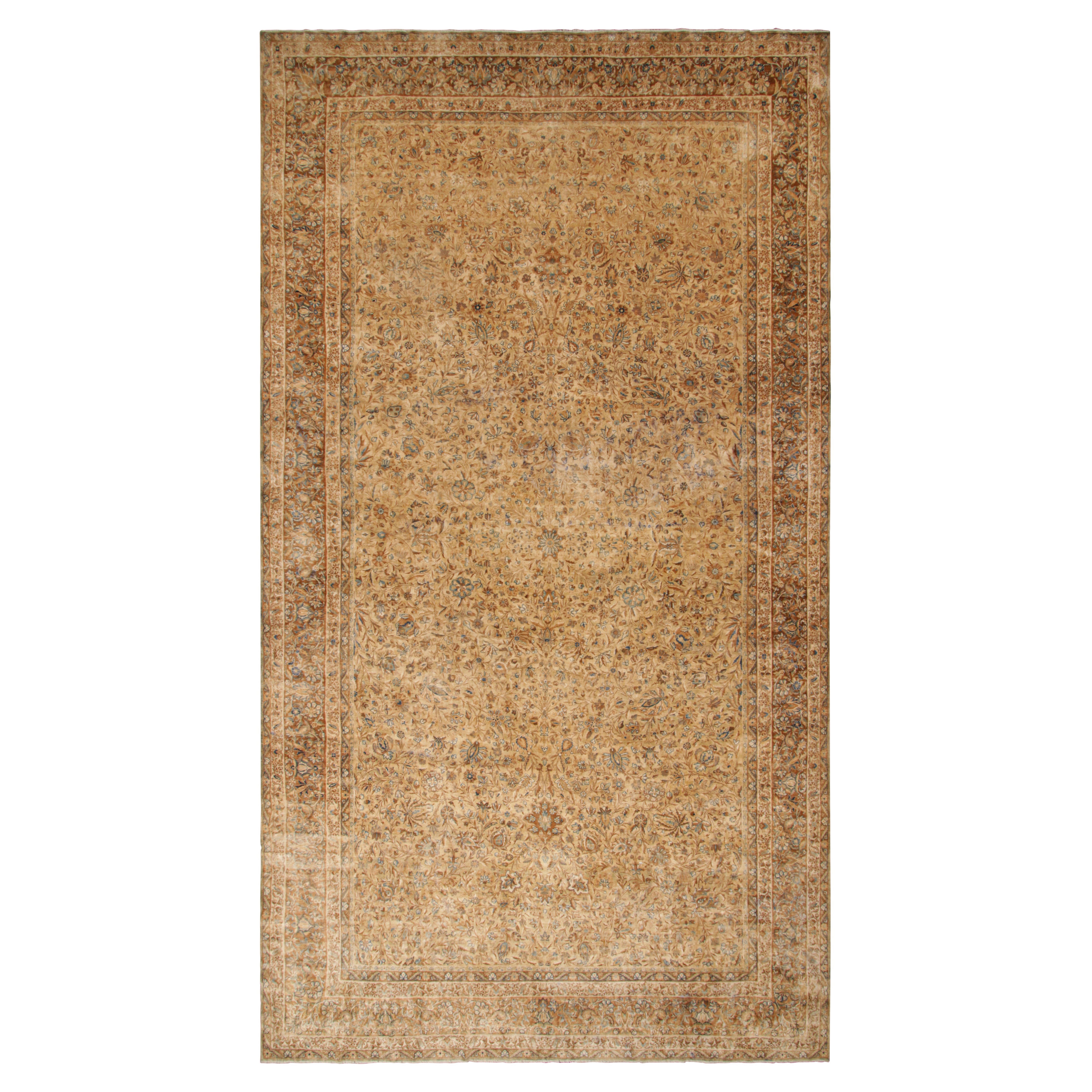 Oversized Antique Persian Kerman Lavar Rug, Brown with Florals - Rug & Kilim For Sale