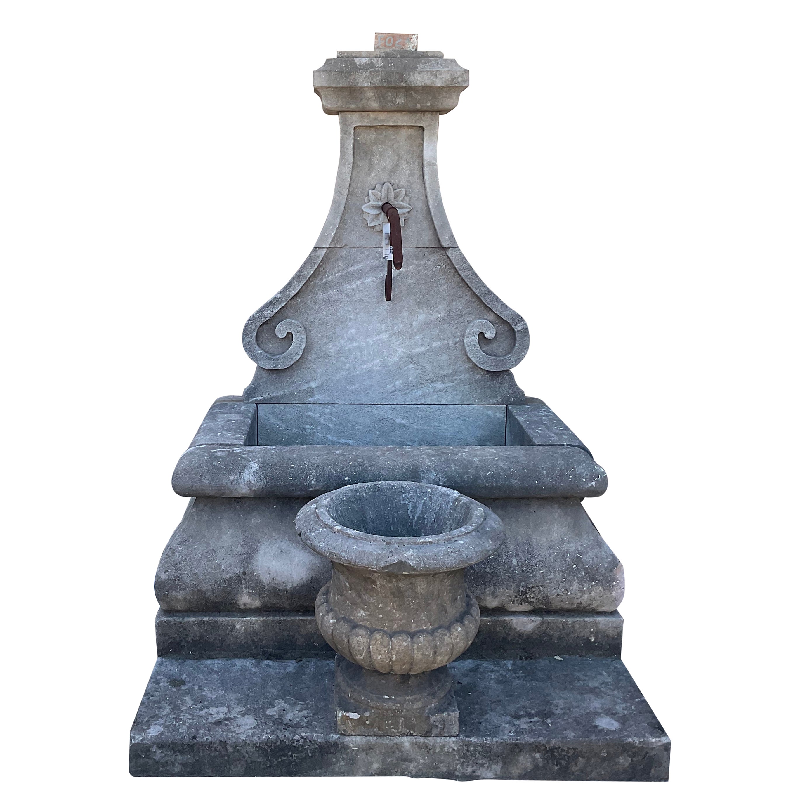 Hand Carved Limestone Wall Fountain