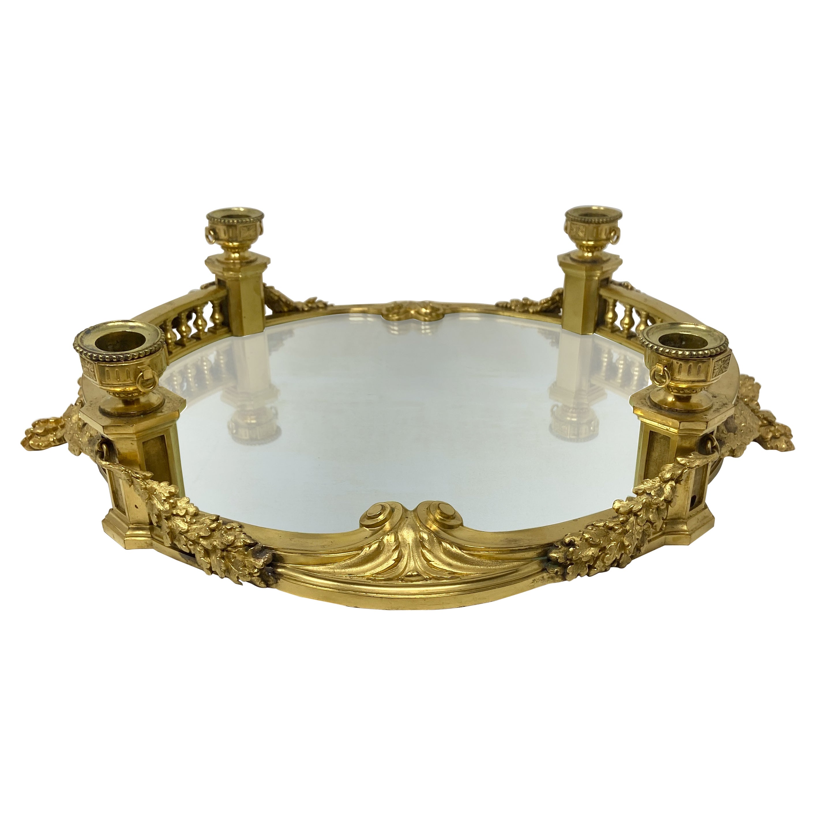 Fabulous Gilt Bronze Plateau Unusual Blue Glass Mirror circa 1870 at