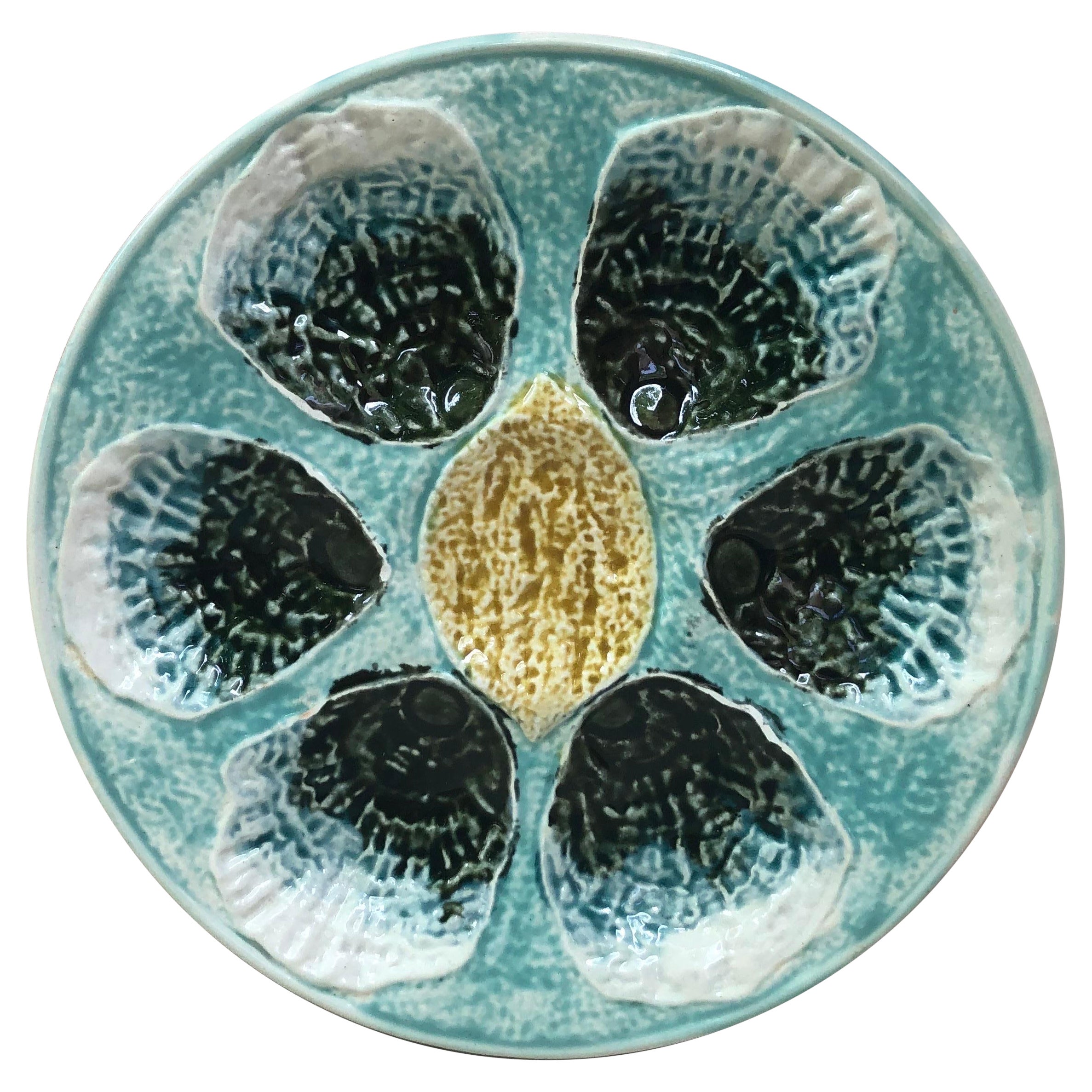 French Majolica Oyster Plate With Lemon Circa 1890 at 1stDibs