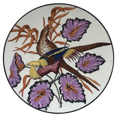 Large French Platter Pheasants & Begonia Leaves Longchamp, Circa 1890