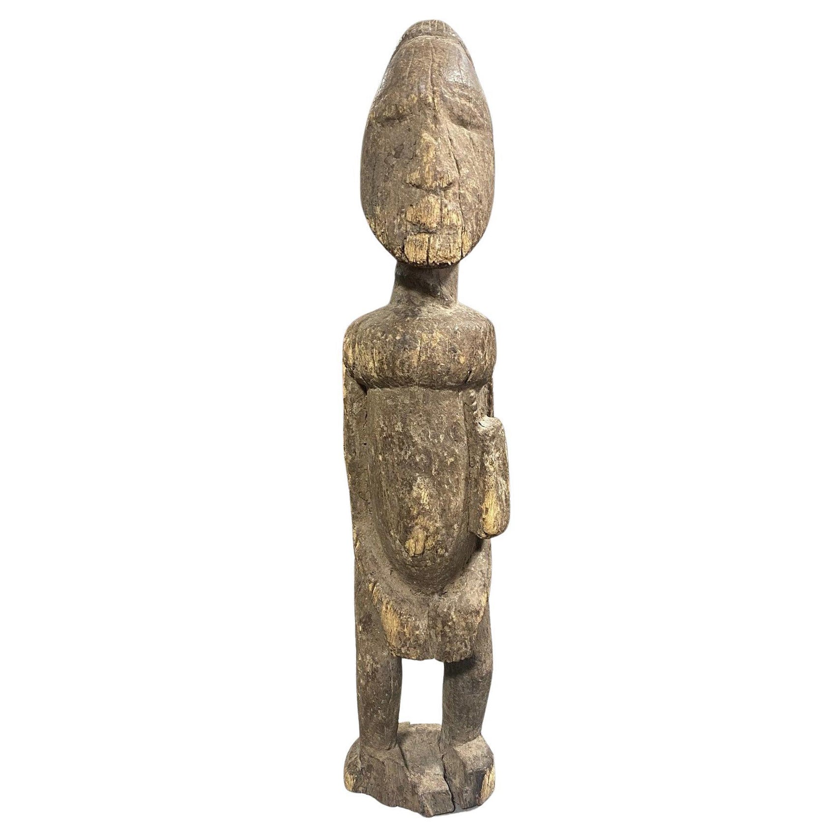 Afrikanische geschnitzte Dogon-Flüchtlingsfigur-Skulptur aus Holz mit maßgefertigtem Ständer