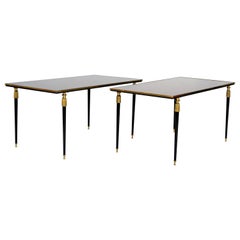 Pair, Maison Baguès French Sofa Tables Bronze & Mirrored Glass Top Neoclassical