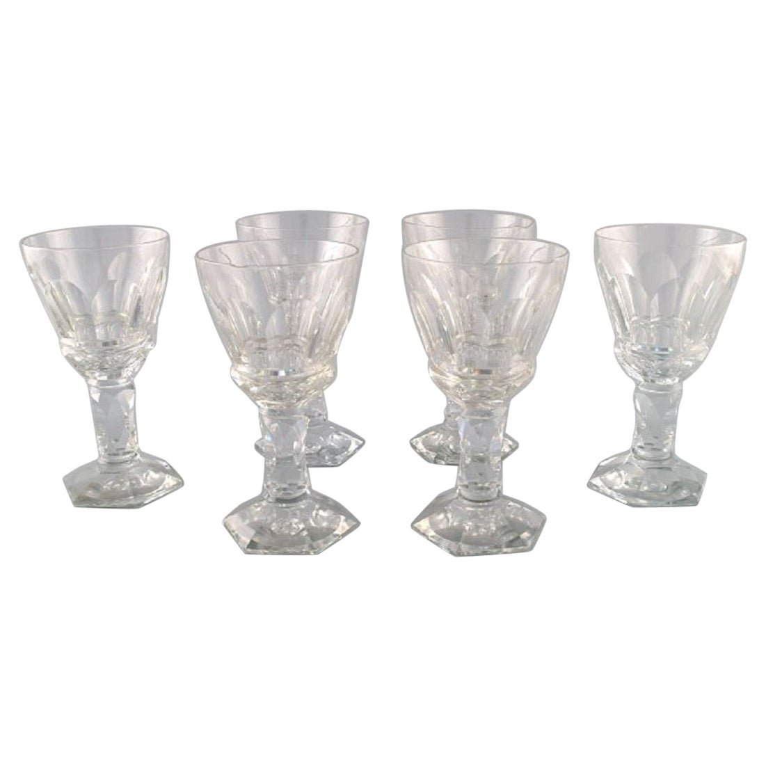 Baccarat, France, Six Art Deco Red Wine Glasses in Clear Crystal Glass For Sale