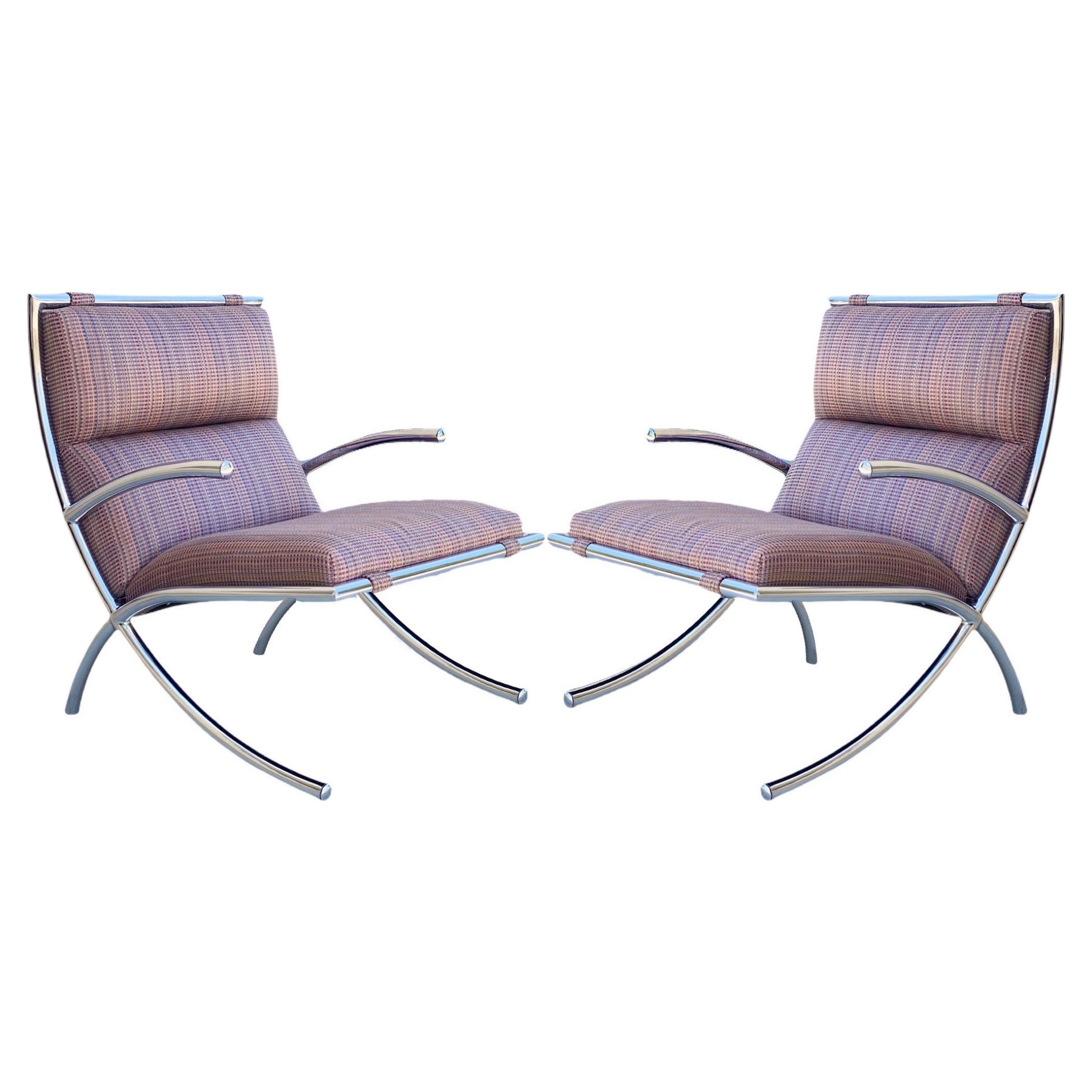 Paire de fauteuils de salon chromés italiens des années 1950, de style mi-siècle moderne