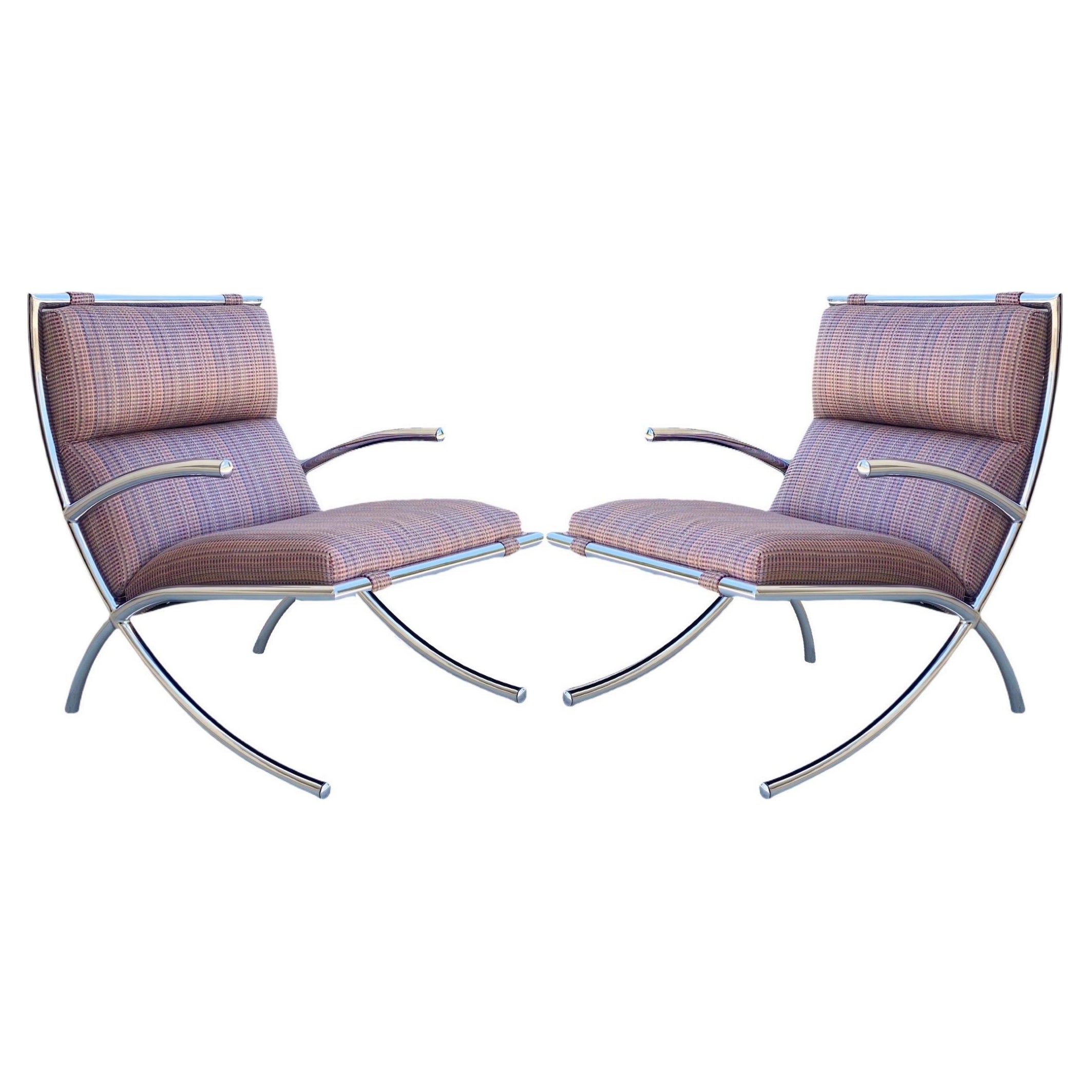 1950s Italian Mid-Century Modern Chrome Lounge Armchairs, a Pair