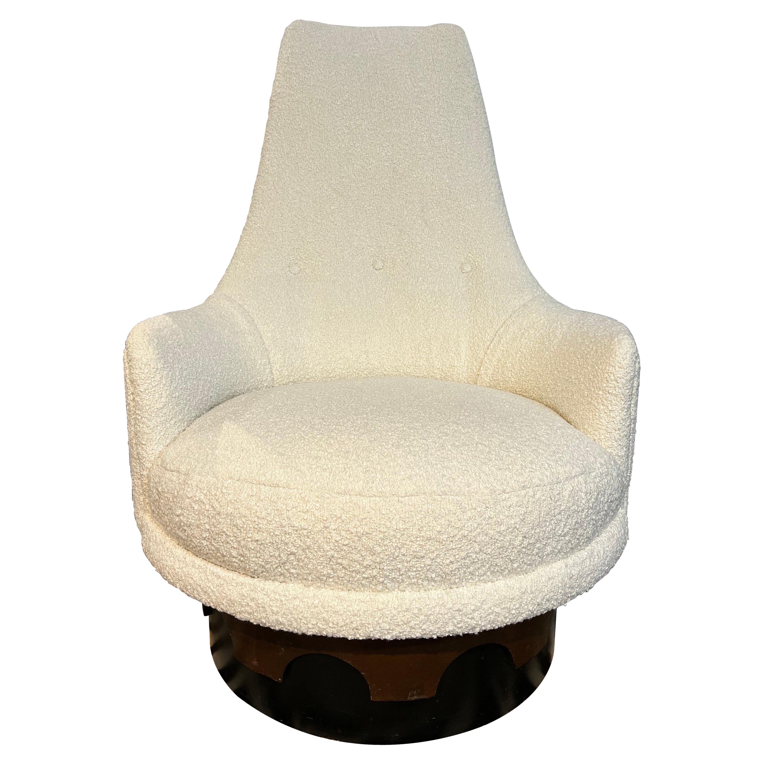 Adrian Pearsall Newly Upholstered in Ivory Boucle Fabric Swivel Chair
