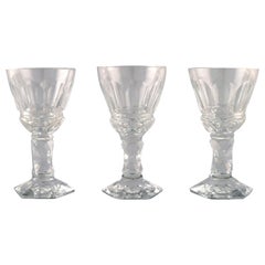 Baccarat, France, Three Art Deco White Wine Glasses in Clear Crystal Glass