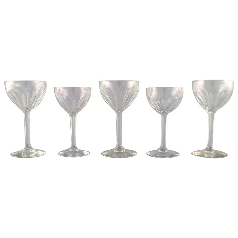 Baccarat, France, Five Art Deco Wine Glasses in Clear Crystal