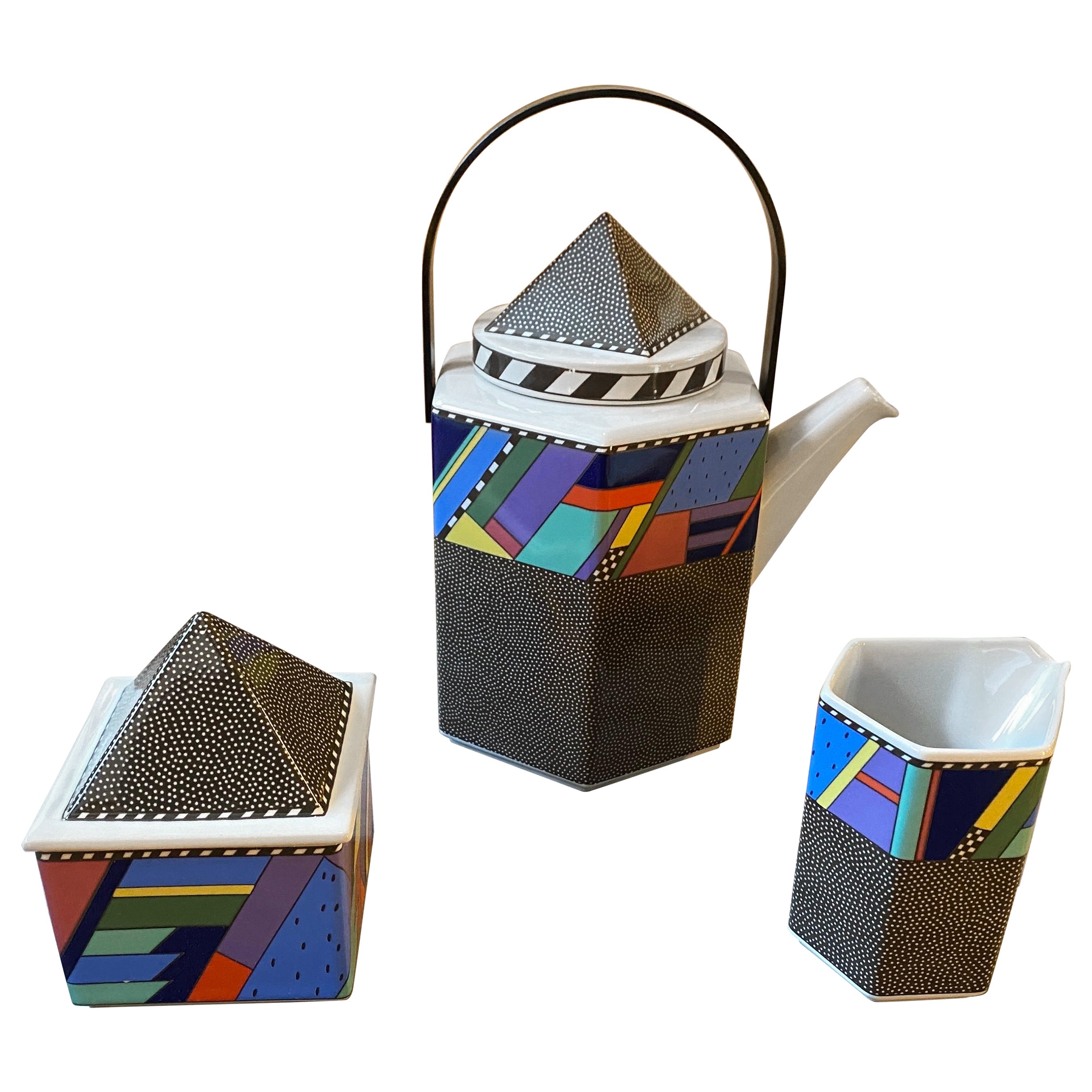 1990s Barbara Brenner for Rosenthal Memphis Style Porcelain Tea Set