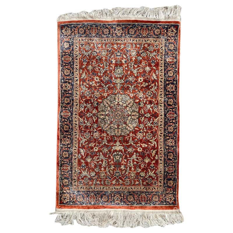 Assyrian Rug Antique Persian Silk Kashan Prayer Rug with Empire Regency Style For ...