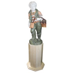Vintage Fine Marble Sculpture of Child Grape Seller Figure on Pedestal
