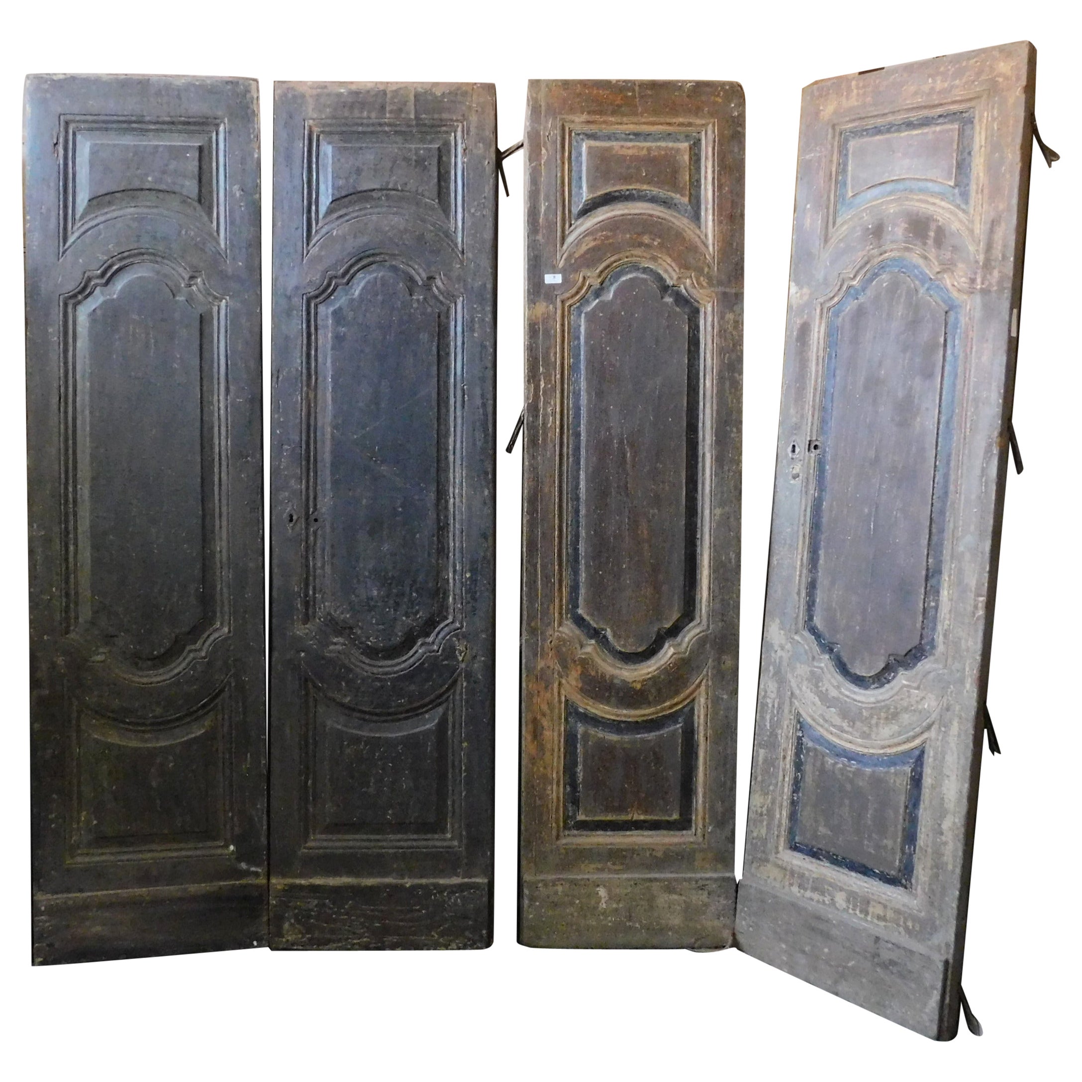 Set of 2 Antique Double-Wing Doors, Black Lacquered, 18th Century Rome 'Italy' For Sale