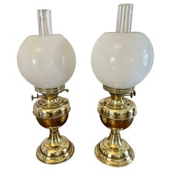 Unusual Pair of Quality Antique Brass Oil Lamps