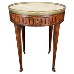French Louis XVI Antique Marble Top Bouilette Marquetry Table