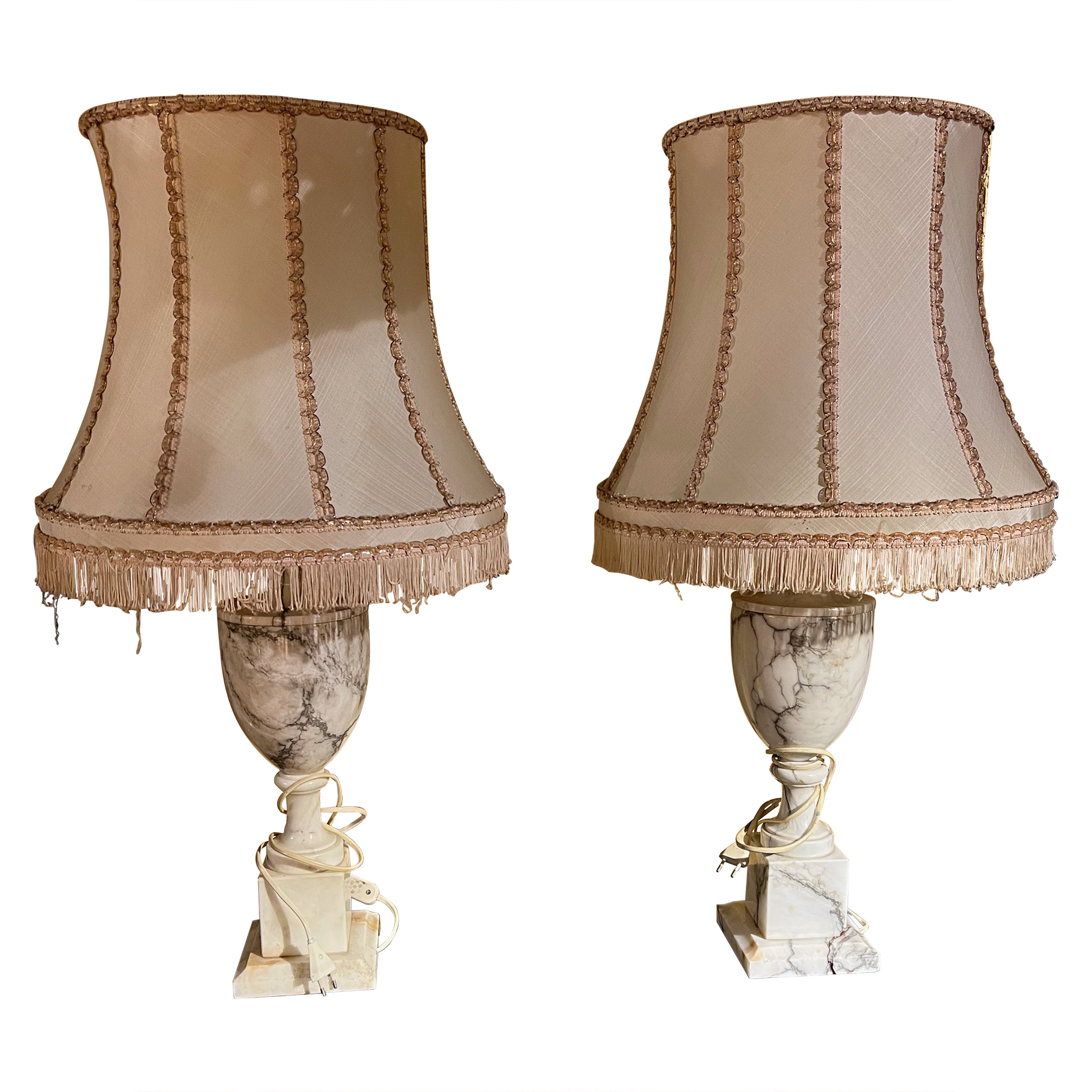 Pair of Classicism Alabaster Marble Table Lamps For Sale